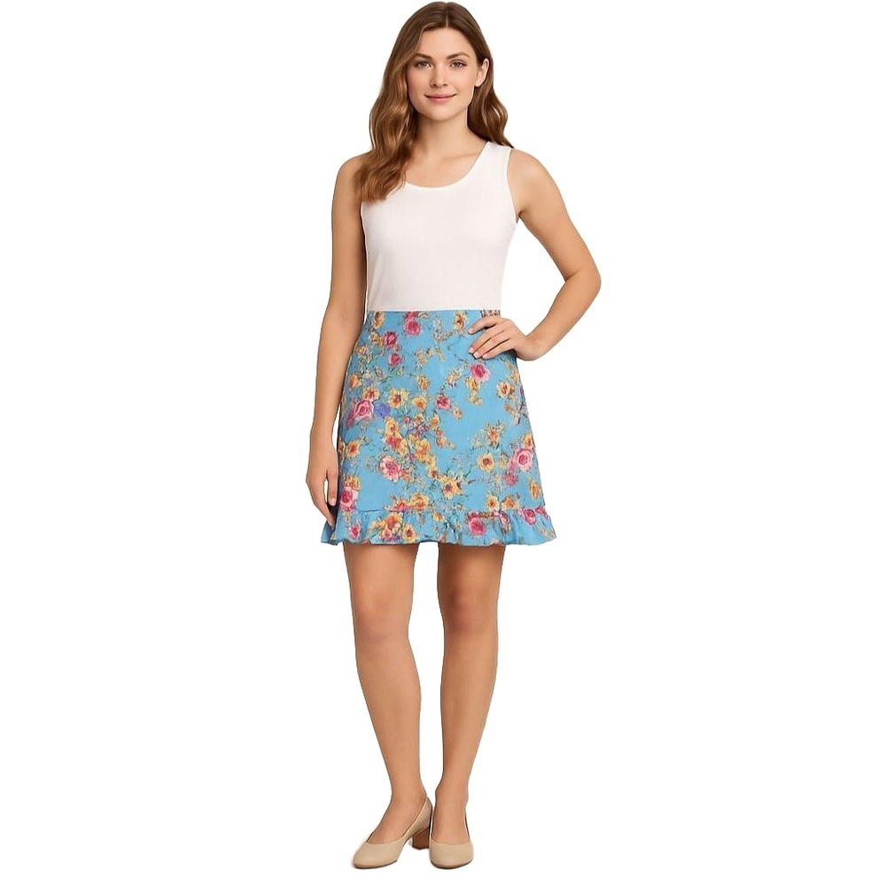 COUNTERPARTS® Womens‎ Skirt Medium Blue Floral Ruffle Hem Casual Chic